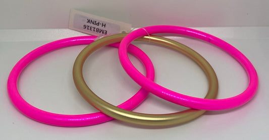3 Row Color Coated Metal Bracelet Set- Hot Pink