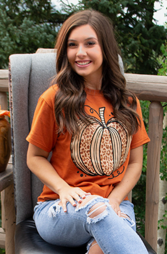 Sassy Autumn Leopard Pumpkin Graphic Tee